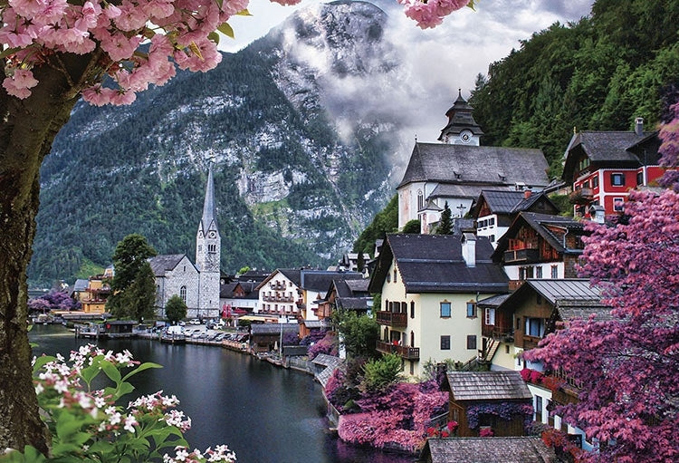 奧地利風景 - 哈爾施塔特湖邊的花海 1000塊 (49×72cm)