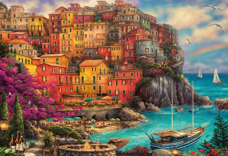(迷你尺寸) Chuck Pinson - 小漁村美好的一天 1000塊 (26×38cm)