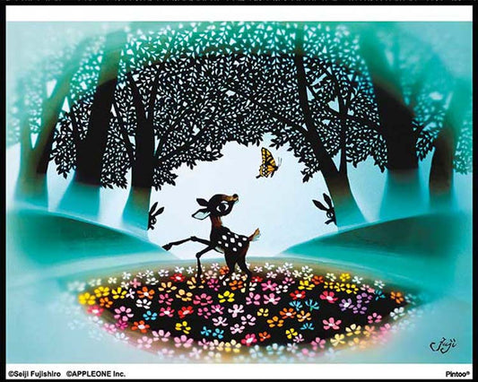 (透明樹脂) 藤城清治 - 小鹿斑比享受春天 80塊 (14.4×17.9cm)