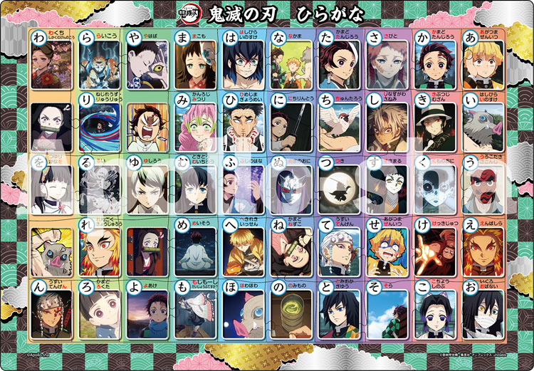 兒童向 - 鬼滅之刃 平假名學習表 50塊 (26×37.5cm)
