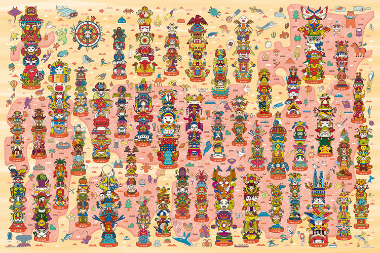 村田桃子 - 日本圖騰柱地圖1000塊 (50×75cm)
