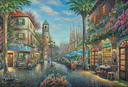 (帆布紋理) Thomas Kinkade - 巴塞咖啡館 1000塊 (49×72cm)