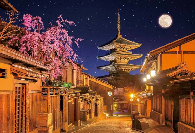 日本風景 - 月夜的八坂塔 1000塊 (49×72cm)