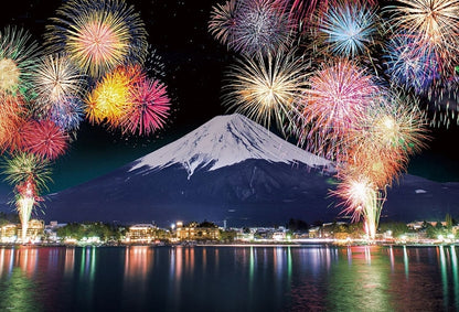 日本風景 - 在河口湖上俯瞰富士山的煙火 1000塊 (49×72cm)