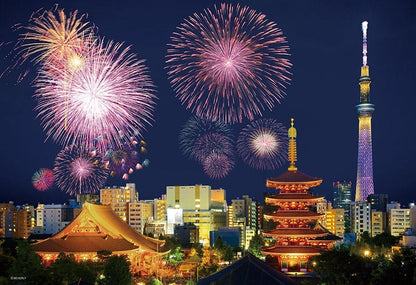 日本風景 - 盛大的煙火表演照亮了淺草 300塊 (26×38cm)