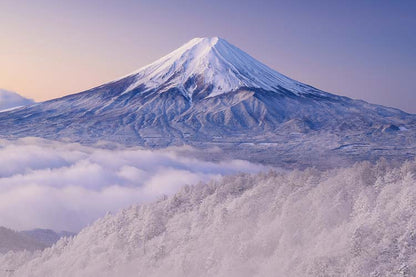 日本風景 - 在白雪下的山梨縣眺望富士山 1000塊 (50×75cm)