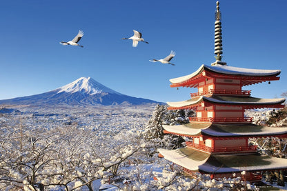 日本風景 - 富士與飛鶴下的淺間神社 1000塊 (50×75cm)
