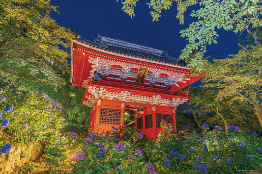日本風景 - 夜下的繡球花和仁王門 1000塊 (50×75cm)