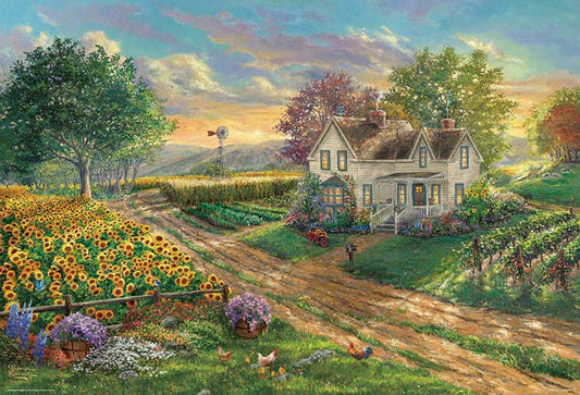 (帆布紋理) Thomas Kinkade - 向日葵之小路 1000塊 (49×72cm)