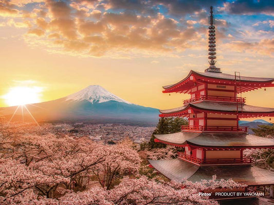 (透明樹脂) 日本風景 - 櫻花下的富士山 150塊 (7.6×10.2cm)