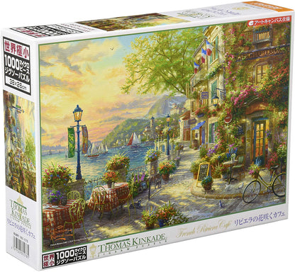 (迷你尺寸) (帆布紋理) Thomas Kinkade - 里維埃拉花開花咖啡館 1000塊 (26×38cm)