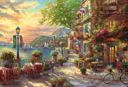 (帆布紋理) Thomas Kinkade - 蔚藍海岸鮮花咖啡館 1000塊 (49×72cm)