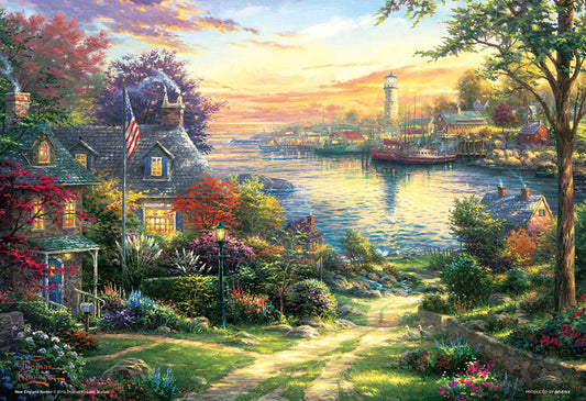 (迷你尺寸) (帆布紋理) Thomas Kinkade - 新英格蘭港 1000塊 (26×38cm)