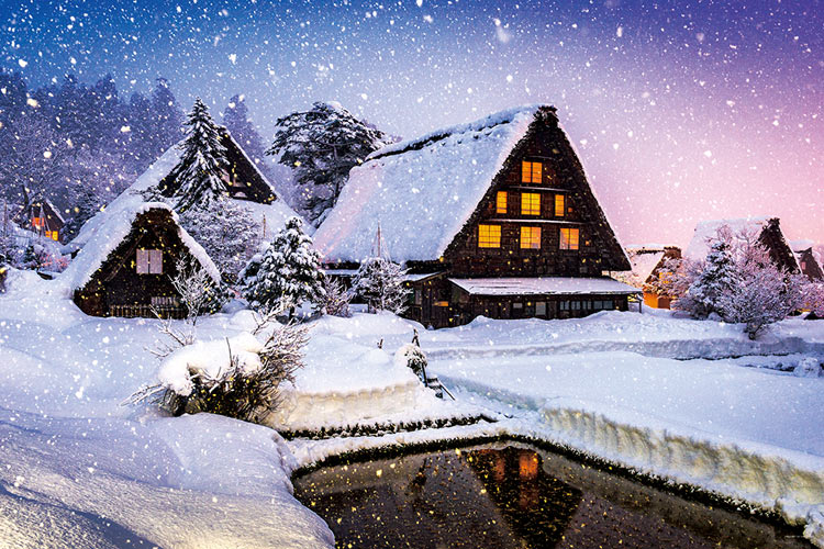 日本風景 - 冬夜的白川鄉 1000塊 (50×75cm)