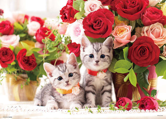 動物類 - 小貓與玫瑰 600塊 (38×53cm)