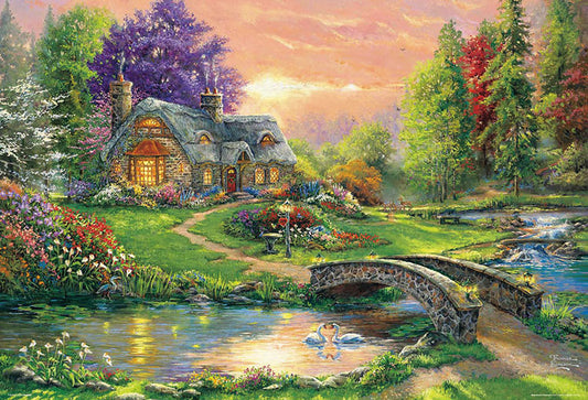 (帆布紋理) Thomas Kinkade - 幸福環繞的小屋 1000塊 (49×72cm)