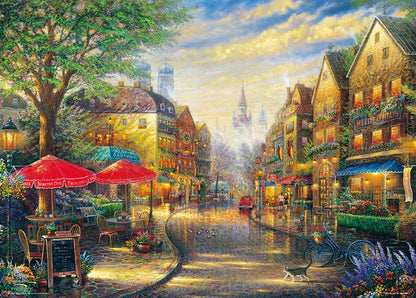 (帆布紋理) Thomas Kinkade - 陽光下的鮮花咖啡廳 600塊 (38×53cm)