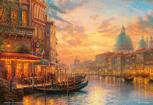 (迷你尺寸) (帆布紋理) Thomas Kinkade - 暮光下的威尼斯咖啡館 1000塊 (26×38cm)