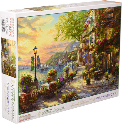(帆布紋理) Thomas Kinkade - 蔚藍海岸鮮花咖啡館 1000塊 (49×72cm)