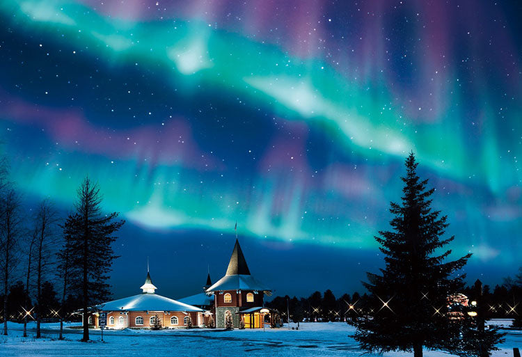 芬蘭風景 - 極光下的白銀教堂 300塊 (26×38cm)