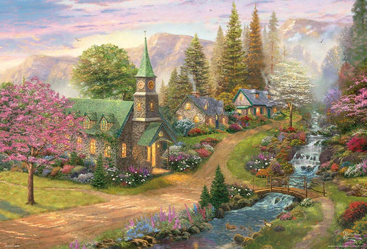 (帆布紋理) (迷你尺寸) Thomas Kinkade - 春天的河畔教堂 2000塊 (49×72cm)