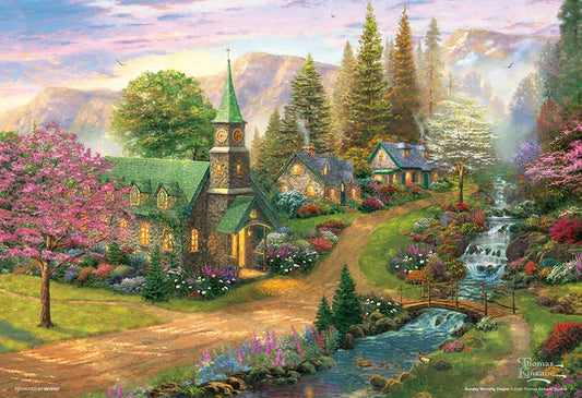 (帆布紋理) Thomas Kinkade - 春天的河畔教堂 300塊 (26×38cm)