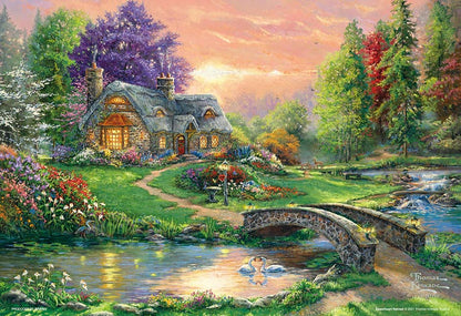 (迷你尺寸) (帆布紋理) Thomas Kinkade - 旋轉幸福的小屋 1000塊 (26×38cm)
