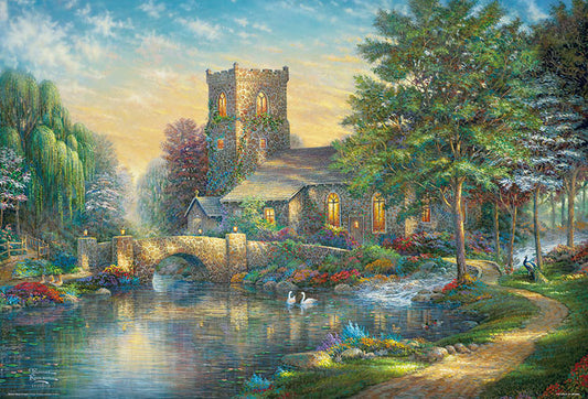 (帆布紋理) Thomas Kinkade - 柳木禮拜堂 1000塊 (49×72cm)