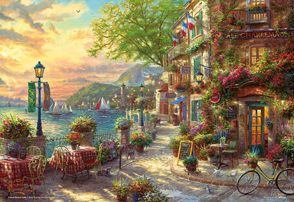 (迷你尺寸) (帆布紋理) Thomas Kinkade - 里維埃拉花開花咖啡館 1000塊 (26×38cm)