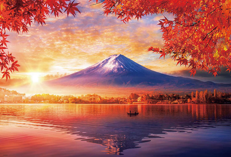 日本風景 - 秋霧中的富士與湖畔 1000塊 (49×72cm)