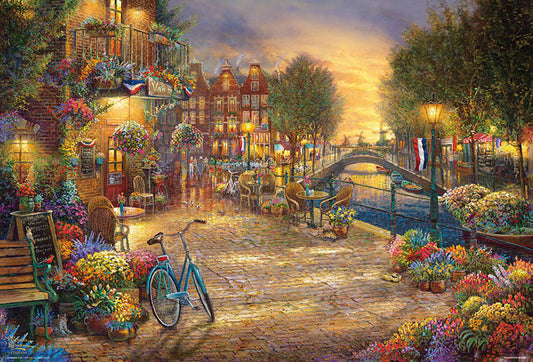 (帆布紋理) (迷你尺寸) Thomas Kinkade - 阿姆斯特丹咖啡廳 2000塊 (49×72cm)